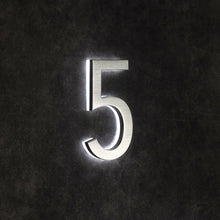 Ladda upp bild till gallerivisning, LUMO Lighting | Illuminated LED Address Number 5&quot; (Outdoor) - Silver/Brushed Aluminum
