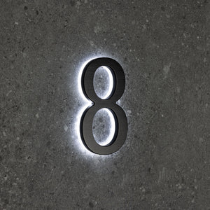 LUMO-Beleuchtung | Moderne beleuchtete Hausnummer 5" (Außenbereich) - Schwarz/gebürstetes Aluminium 